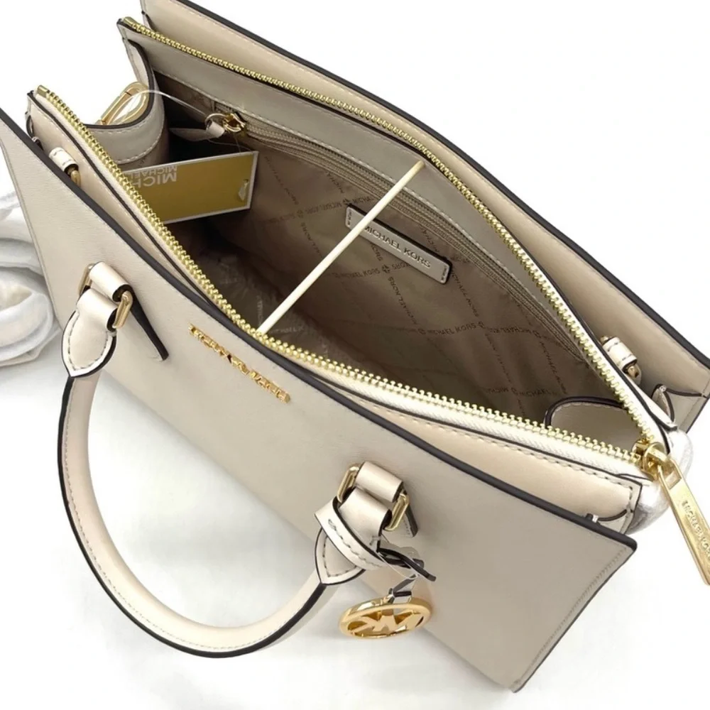 Michael Kors Sheila Medium Satchel Crossbody Bag Light Cream
